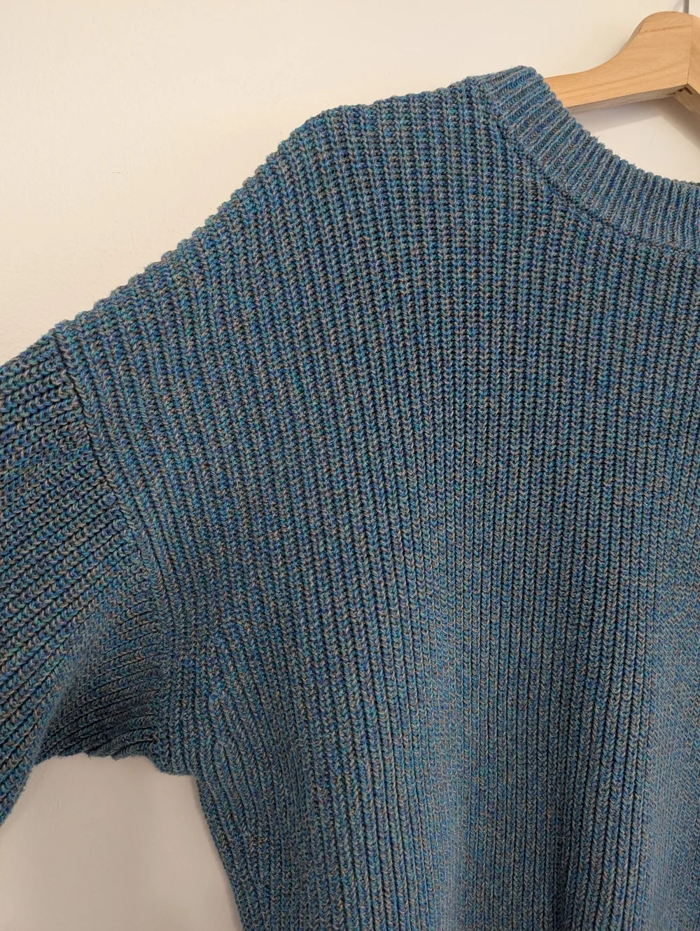 Uniqlo Small Boxy Sweater Crew Neck Grey Blue Wide Arm Cotton Knit Long Sleeve - Picture 8 of 16